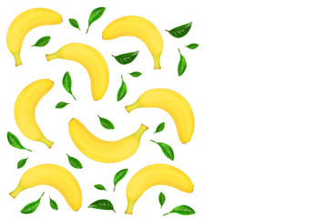 Obraz premium whole bananas with leaves isolated on white background with copy space for your text. Top view