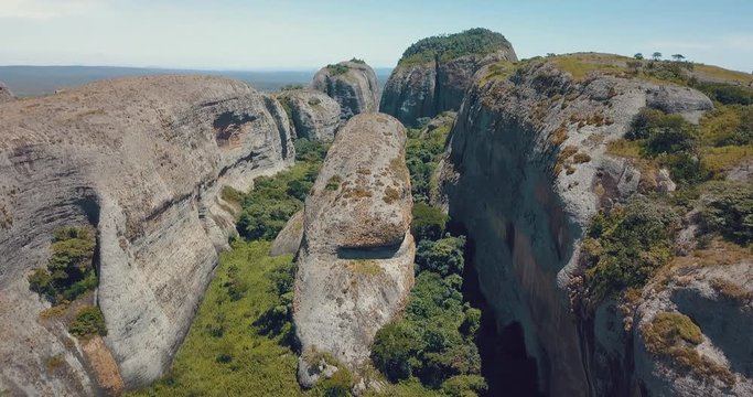 Aerial shot of Pungo Andongo stones in Malanje, Africa, Angola.