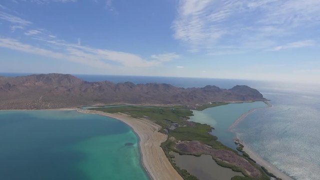 Aerial panoramic views of isla San Jose, Baja California 
Sur, Mexico. Sea of cortez.