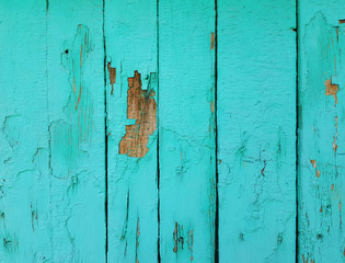 Blue Wood texture. Old shabby painted panels fence background. Old wood planks texture