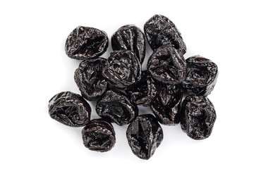 Dried plum - prunes isolated on a white background. Top view. Flat lay