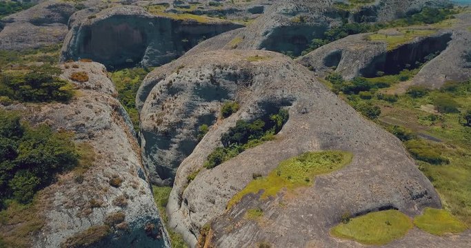 Aerial shot of Pungo Andongo stones in Malanje, Africa, Angola.