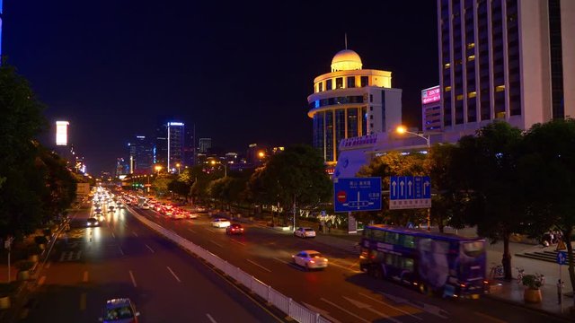 night illumination shenzhen city downtown traffic street panorama 4k china
