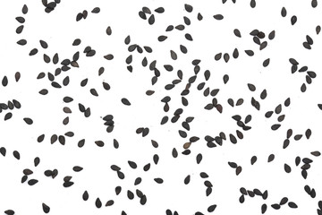 Black sesame seeds isolated on white background top view