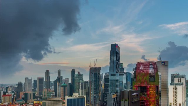 4K Timelapse Movie Scene of  Moving Clouds and City Light of Singapore Skyline 