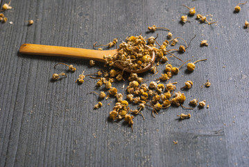 dried chamomile flowers, herbal tea raw