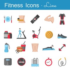 Fitness line icons set