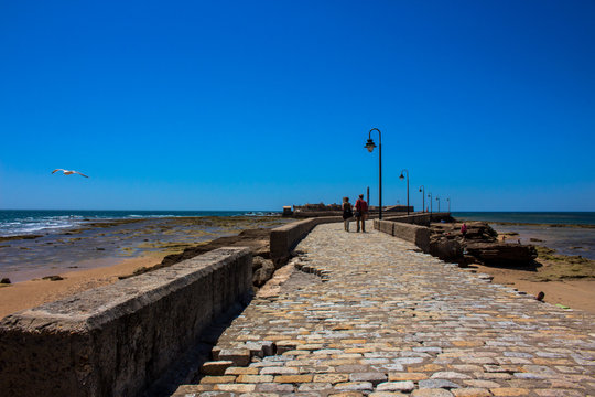 Castle of San Sebastian. A sunny day on the beach of Cadiz. Andalusia, Spain. Picture taken – 6 may 2018.