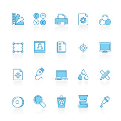 Line with blue background  Print industry icons  - vector icon set