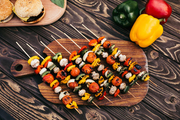 Cut vegetables on skewers cooked outdoors on grill