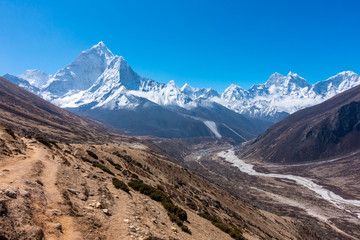 Ama Dablam mountain range, way from Dingboche to Lobuche, Everest base camp trek, Himalayas, Nepal