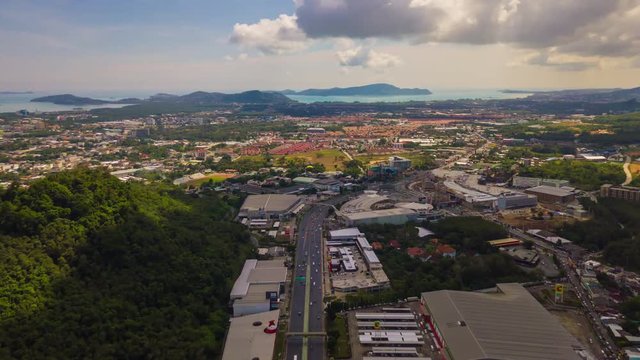 sunny day phuket island famous town construction aerial panorama 4k time lapse thailand
