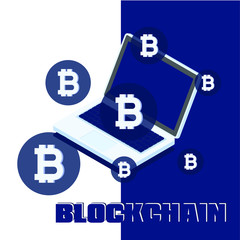Blockchain vector illustration. Bitcoin and Ethereum trading concept.