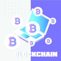 Blockchain vector illustration. Bitcoin and Ethereum trading concept.