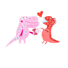 Bright cheerful card with loving dinosaurs