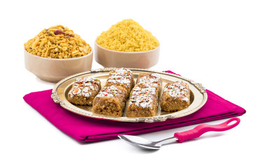 Indian Sweet Food Gulab Halwa isolated on White Background