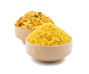 Indian Salty Snack Sev Namkeen isolated on White Background