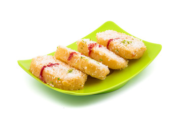 Indian Sweet Food Chena Toast isolated on white background