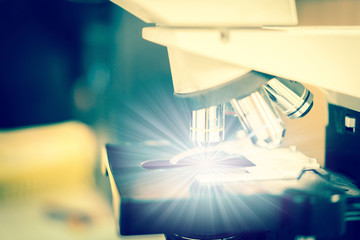 Microscope is shining special thing in science lab.