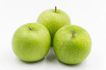three apple green  on white background