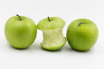 three apple green  on white background