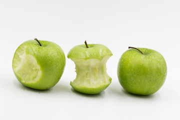 three apple green on white background