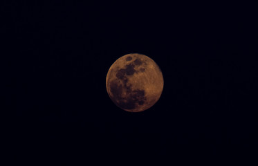 Sunset colored moon. Red moon.