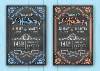 Vintage Chalkboard Wedding Invitation Card Template - obrazy, fototapety, plakaty