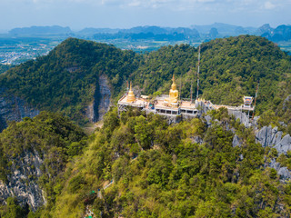 Fototapeta na wymiar Aerial view of Tiger Cave Temple or Wat Thum Sua at Krabi province, Thailand