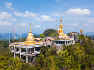 Naklejka premium Aerial view of Tiger Cave Temple or Wat Thum Sua at Krabi province, Thailand