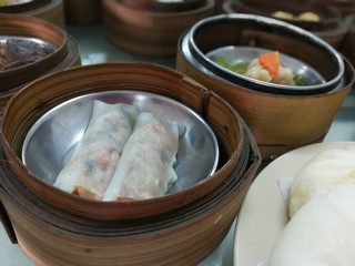 Chinese food in bamboo basket