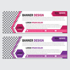 Real estate business banner template set vector design with pink and purple hexagonal abstract color