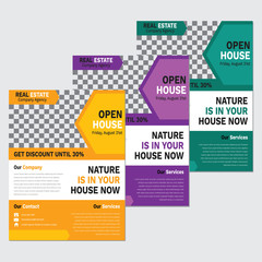 Real estate business brochure template set vector design with colorful hexagonal abstract