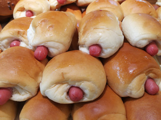 Sausages rolled in croissant