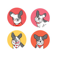 Vector illustration design set logo of french bulldog