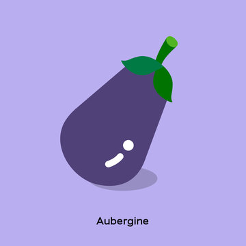  AUBERGINE OR EGGPLANT
Illustrate of purple aubergine on violet background with word.