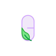 Herbal capsule and leaf flat icon, vector sign, colorful pictogram isolated on white. Herbal medicine symbol, logo illustration. Flat style design