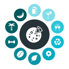 food, nature, drinks Infographic Colorful fill Icons Set. Contains such Icons as  tropical,  spring,  green, pizza,  bean,  dinner,  skeleton,  brown, bone and more. Fully Editable. Pixel Perfect