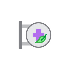 Pharmacy sign board flat icon, vector sign, colorful pictogram isolated on white. Homeopathic drugstore symbol, logo illustration. Flat style design