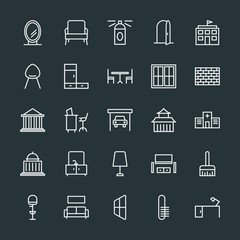 Modern Simple Set of buildings, furniture, housekeeping Vector outline Icons. Contains such Icons as desk, home,  cinema,  art,  vintage and more on dark background. Fully Editable. Pixel Perfect.