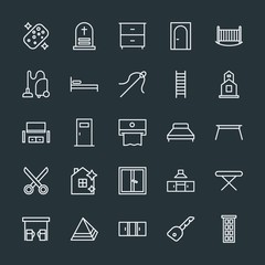 Modern Simple Set of buildings, furniture, housekeeping Vector outline Icons. Contains such Icons as door, drawer,  house,  graveyard,  door and more on dark background. Fully Editable. Pixel Perfect.