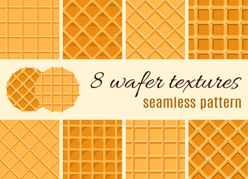 Set of seamless pattern. The texture of the waffle, an ice cream cone. Cartoon illustration for web, site, advertising, banner, poster, flyer, business card. Vector illustration.