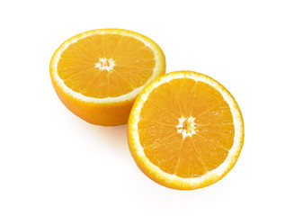 Sliced orange fruit segments isolated on white background