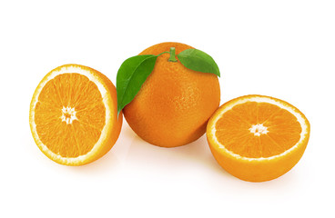 Sliced orange fruit segments isolated on white background