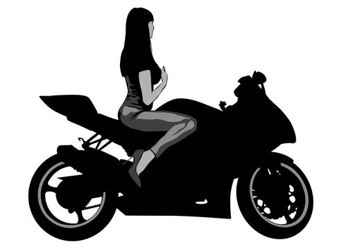 Motorcycl and beauty women on white background