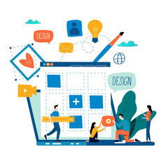 Website development, website construction, web page building process, website layout and interface development flat vector illustration design for mobile and web graphics. Web design concept
