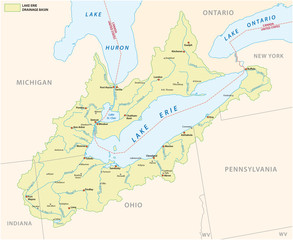 lake erie drainage basin vector map - obrazy, fototapety, plakaty
