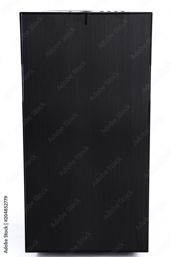 Poster Computer box with hardware Game console behind white background