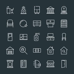 Fototapeta na wymiar Modern Simple Set of buildings, furniture, housekeeping Vector outline Icons. Contains such Icons as graveyard, room, desk, real, plan and more on dark background. Fully Editable. Pixel Perfect.