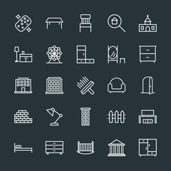 Modern Simple Set of buildings, furniture, housekeeping Vector outline Icons. Contains such Icons as  clean,  storage,  modern,  house, home and more on dark background. Fully Editable. Pixel Perfect.
